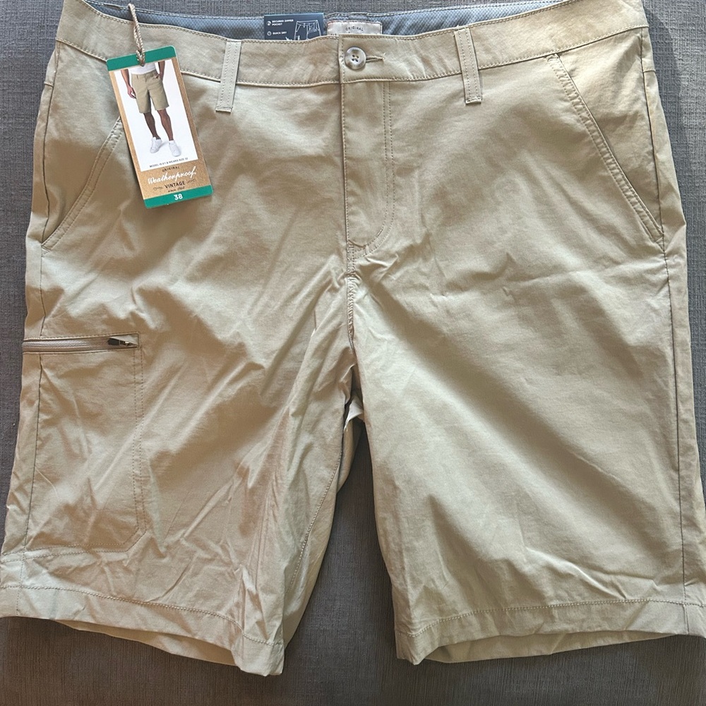 Weatherproof Tan Flat Front Shorts Versatile Design